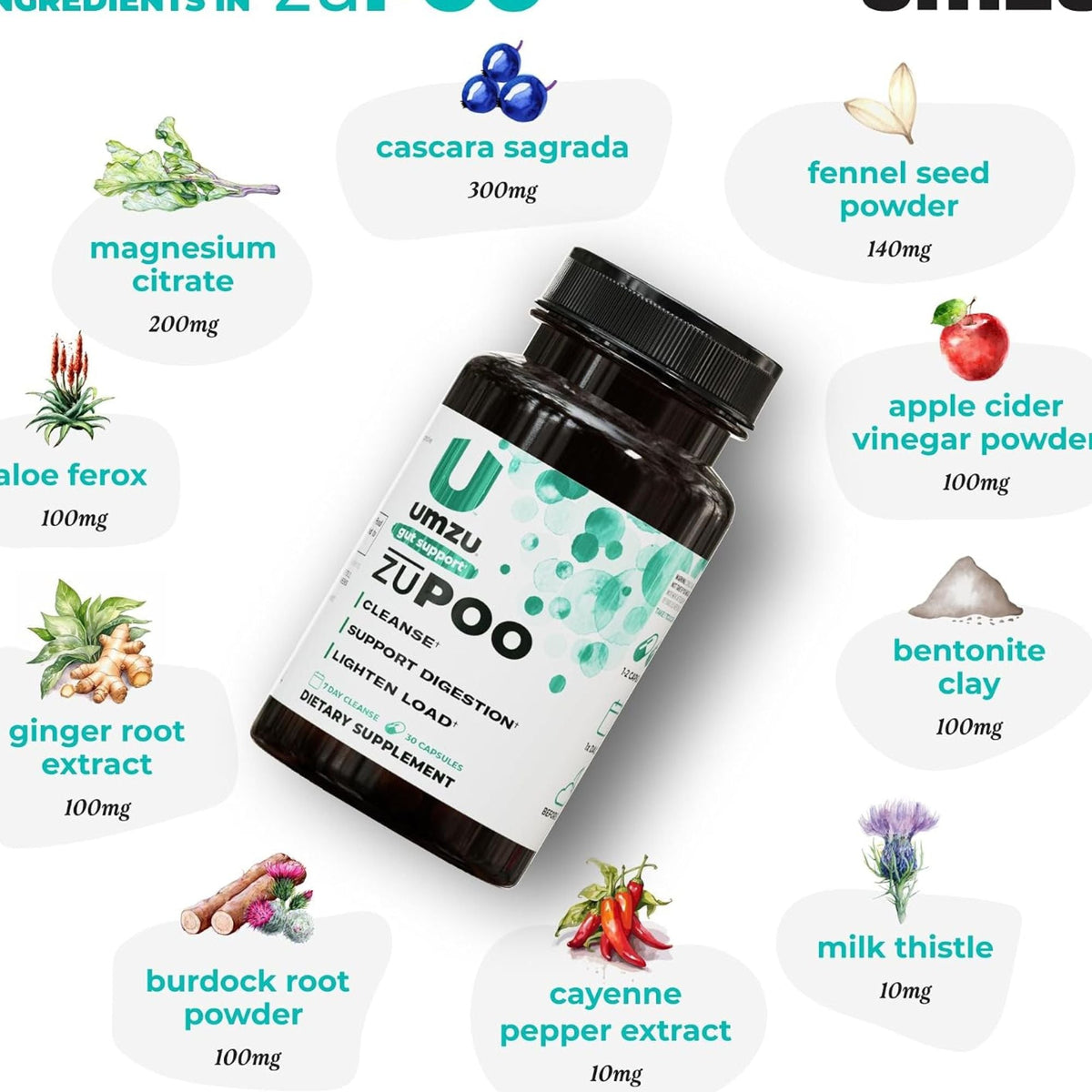 UMZU zuPOO Gut Support 30 Capsules | 7-Day Cleanse