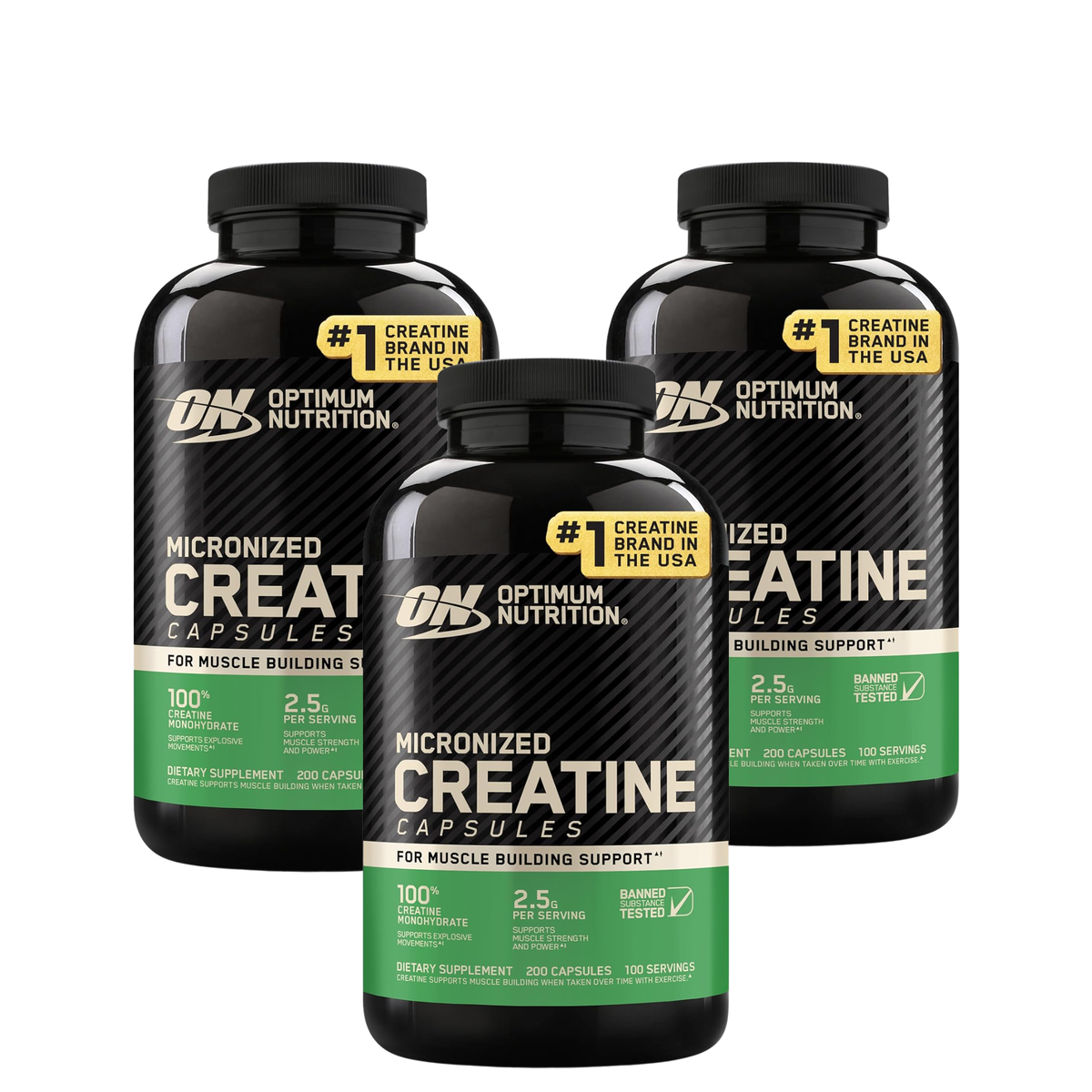 Optimum Nutrition Micronized Creatine Capsules | 100% Creatine Monohydrate | 2.5g Per Serving | 200 Capsules