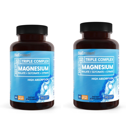 BioEmblem Triple Complex Magnesium 300mg – Malate + Glycinate + Citrate | 90 Veggie Caps