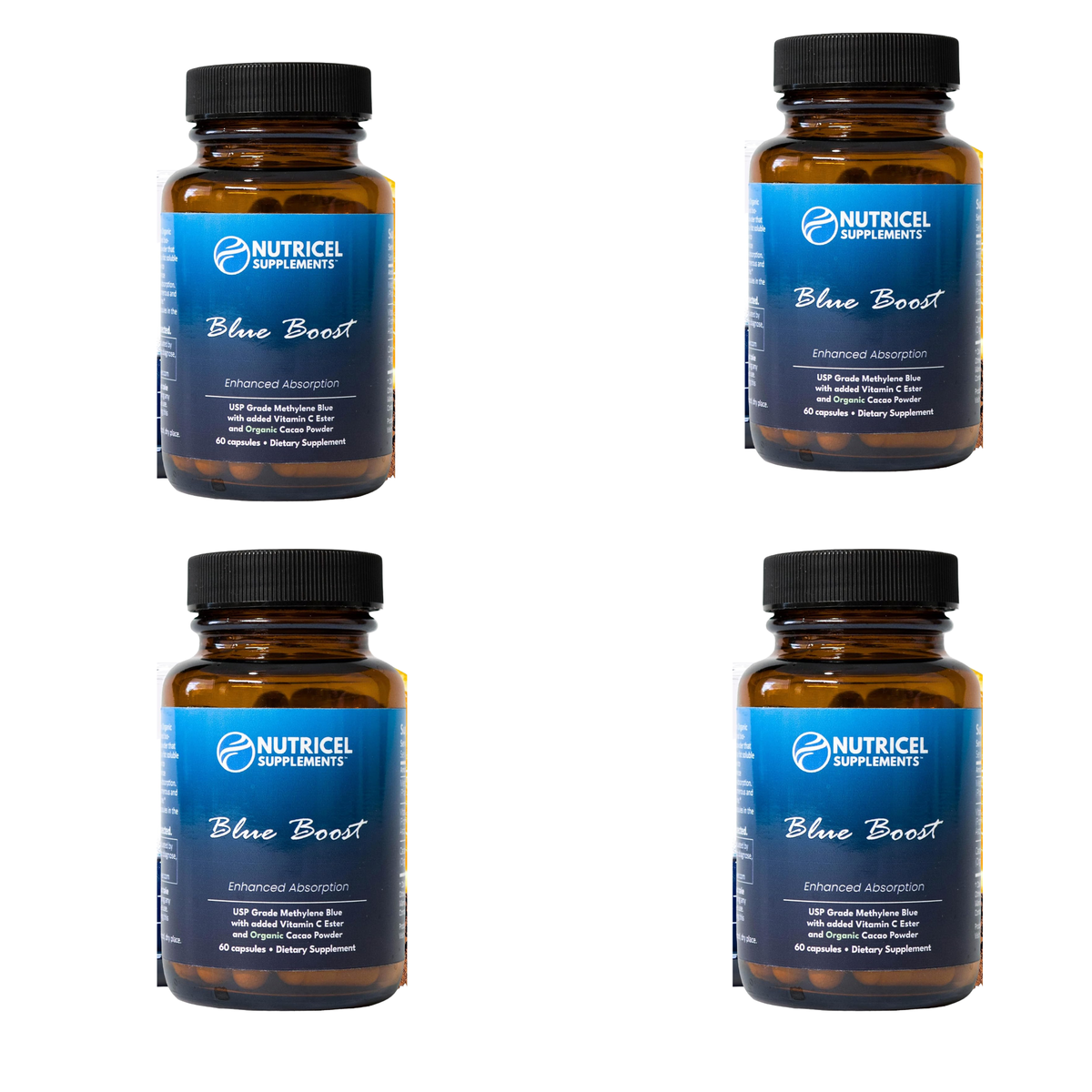 Nutricel Supplements Blue Boost – USP Grade Methylene Blue with Vitamin C Ester & Organic Cacao | 60 Capsules