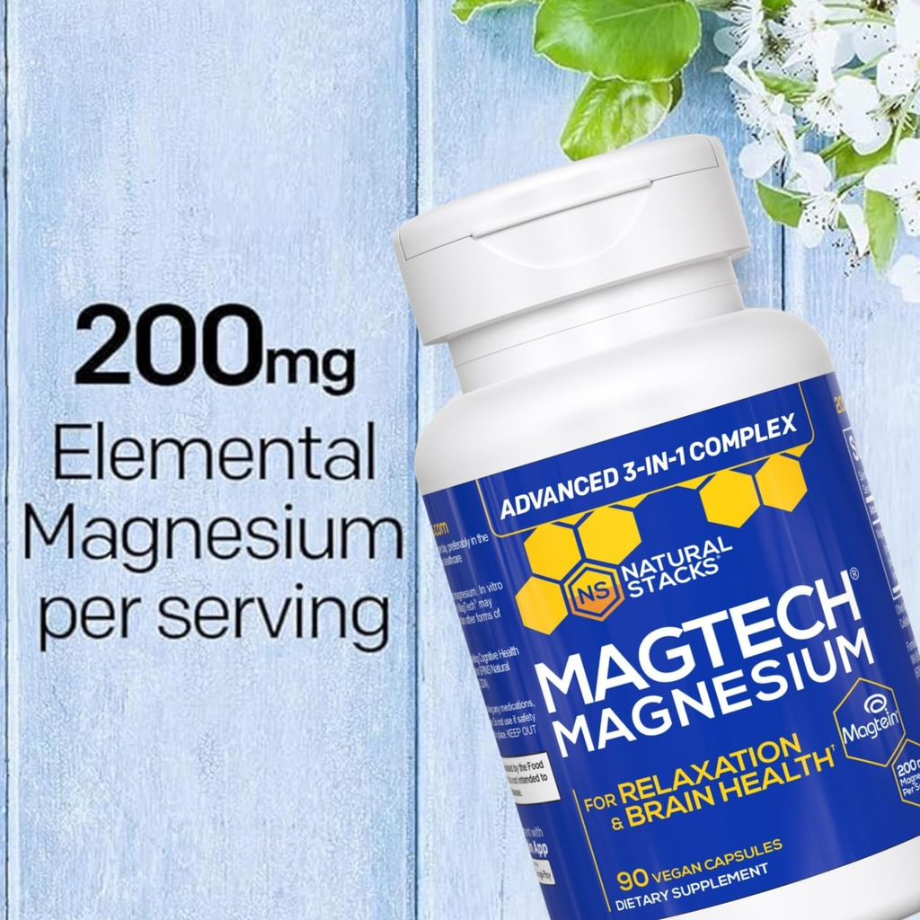 Natural Stacks MagTech Magnesium | Advanced 3-in-1 Complex for Relaxation & Brain Health | 90 Vegan Capsules