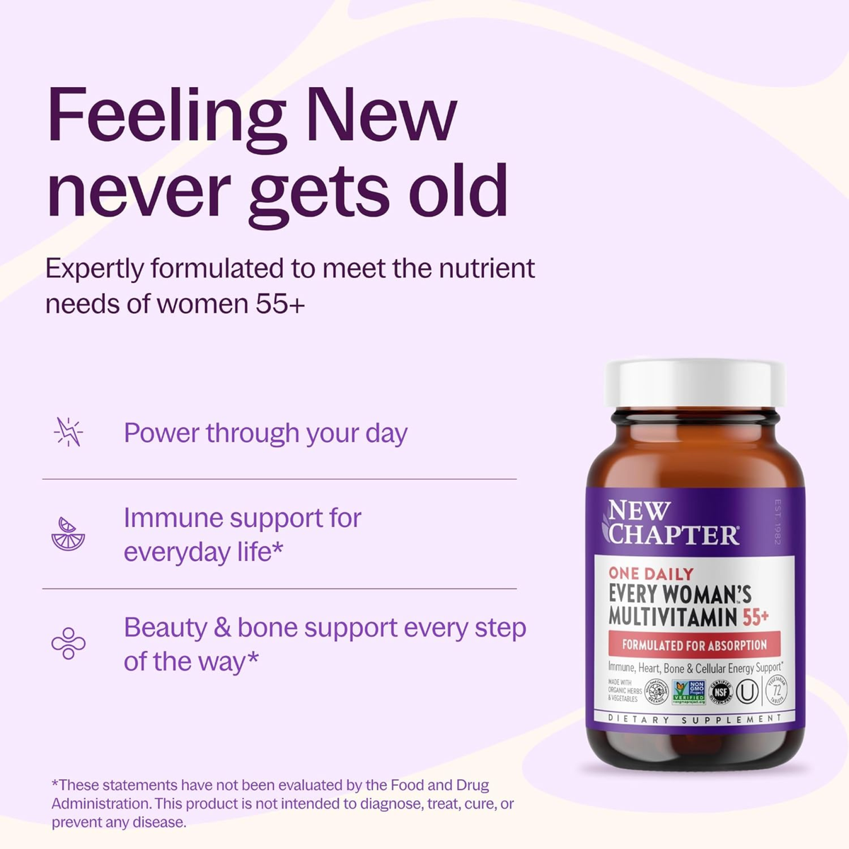 New Chapter One Daily Every Woman's Multivitamin 55+ | Immune, Heart, Bone & Cellular Energy Support | 72 Vegetarian Tablets