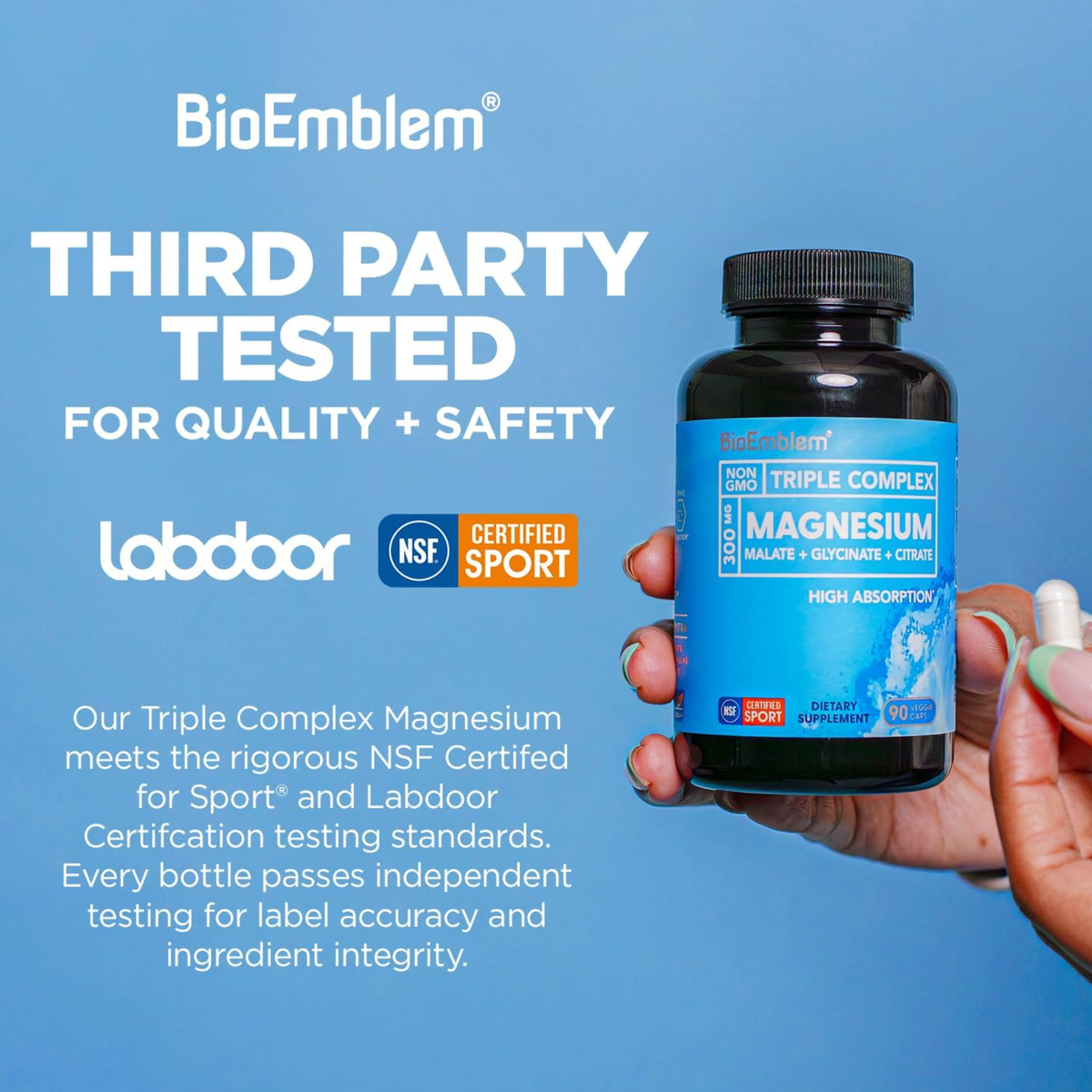 BioEmblem Triple Complex Magnesium 300mg – Malate + Glycinate + Citrate | 90 Veggie Caps