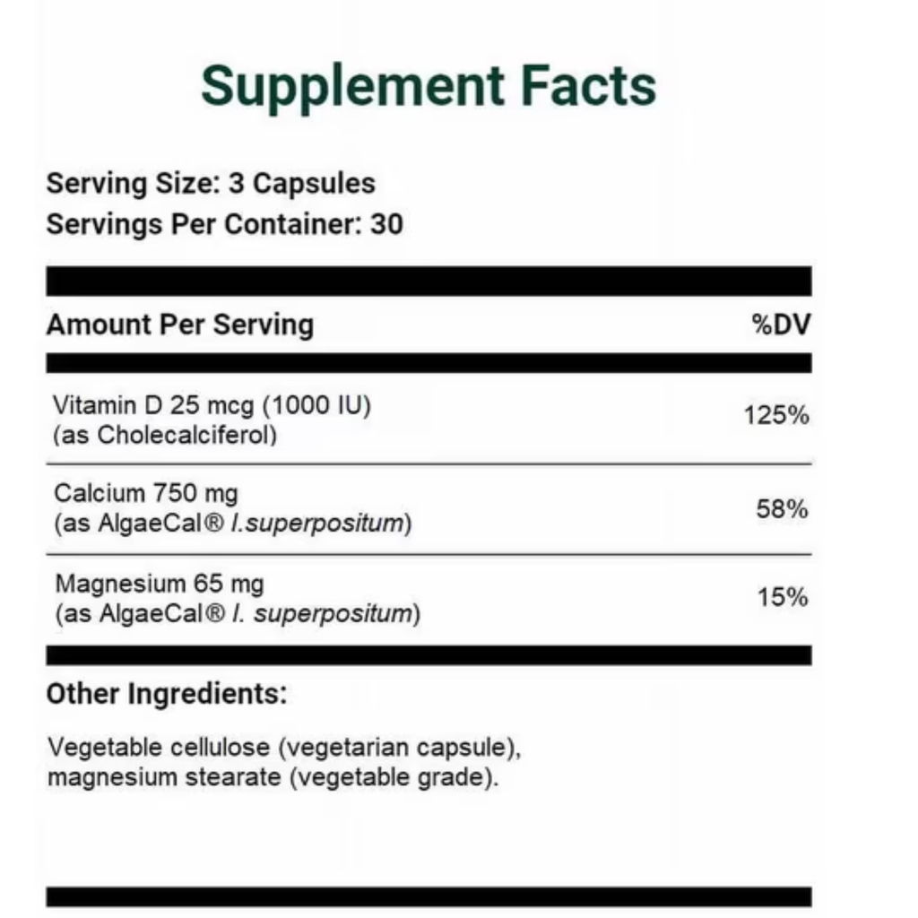 AlgaeCal Plant Calcium | Stronger Bones for Life | Ocean Algae Calcium with Magnesium & Vitamin D3 | 90 Veggie Capsules