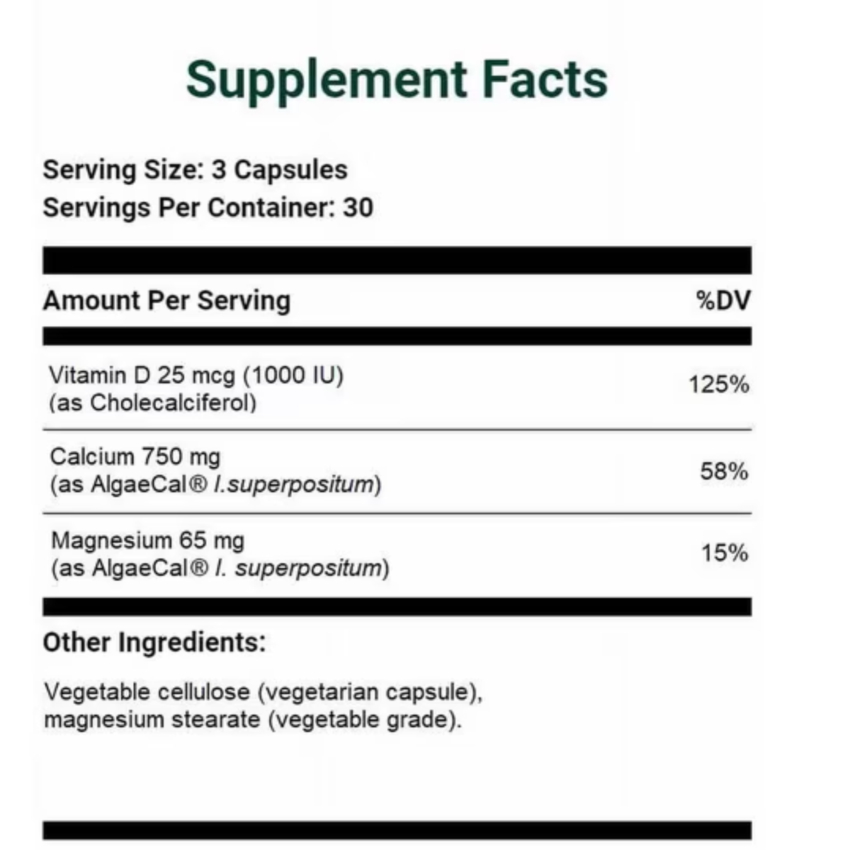AlgaeCal Plant Calcium | Stronger Bones for Life | Ocean Algae Calcium with Magnesium & Vitamin D3 | 90 Veggie Capsules