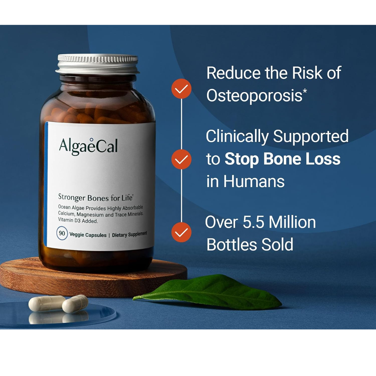 AlgaeCal Plant Calcium | Stronger Bones for Life | Ocean Algae Calcium with Magnesium & Vitamin D3 | 90 Veggie Capsules