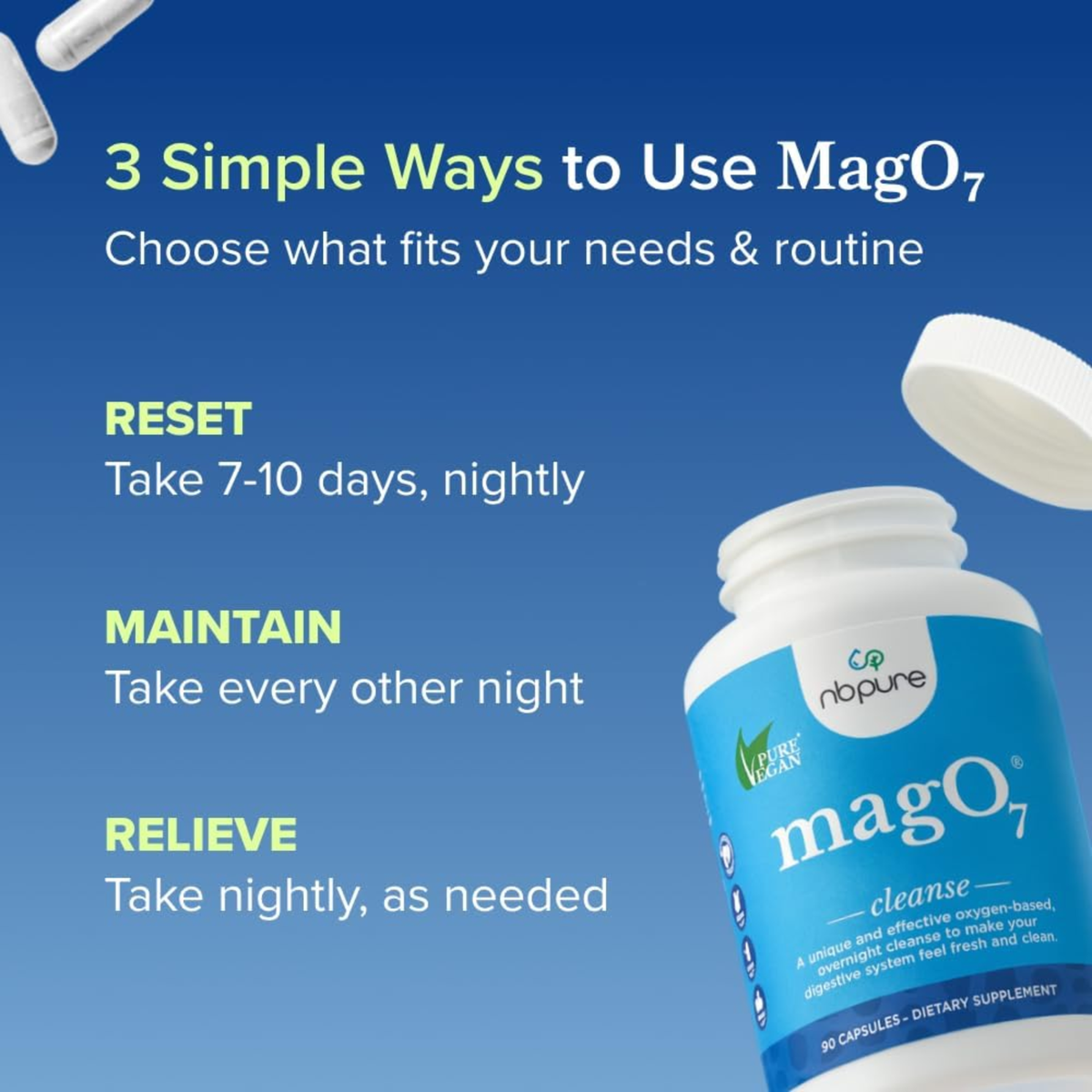 nbpure MagO7 Cleanse – Oxygen-Based Overnight Digestive Cleanse | 90 Capsules