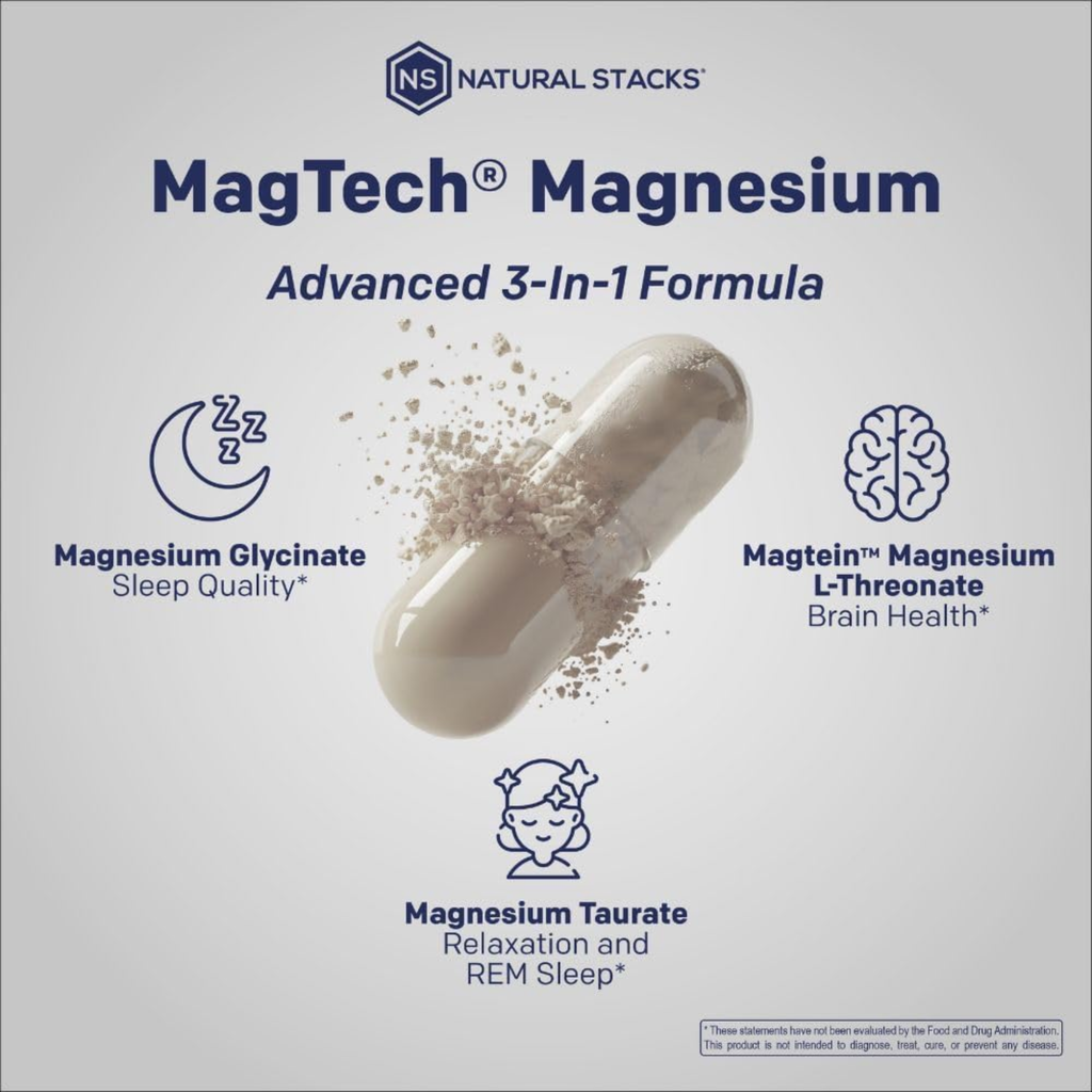 Natural Stacks MagTech Magnesium | Advanced 3-in-1 Complex for Relaxation & Brain Health | 90 Vegan Capsules