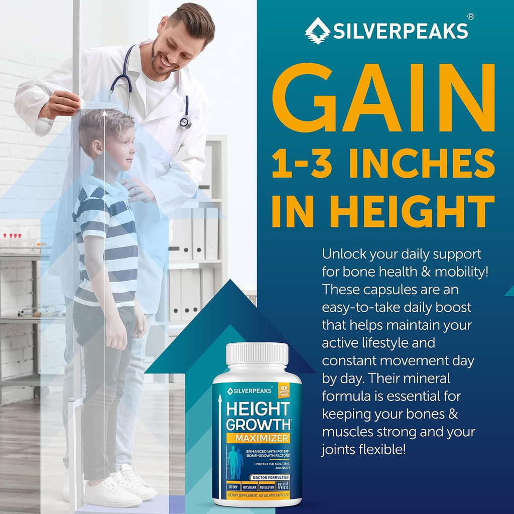 Silverpeaks Height Growth Maximizer – Doctor Formulated Bone Growth Supplement | 60 Capsules