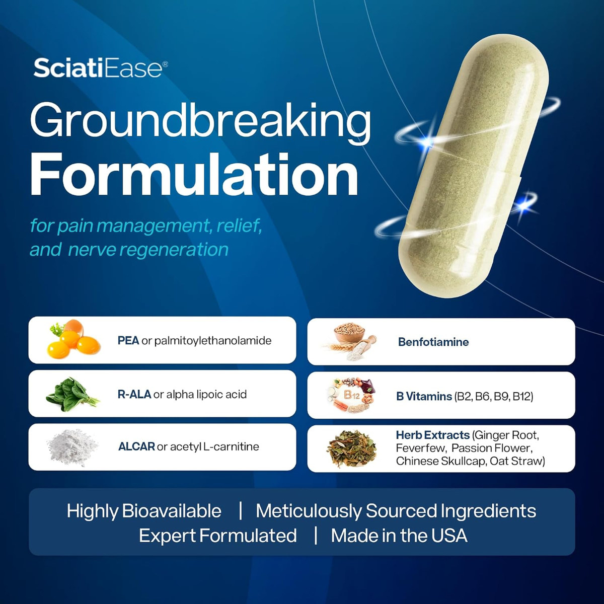 SciatiEase Labs SciatiEase Sciatic Nerve Formula | 12 Research-Backed Vitamins & Herbs | 120 Capsules