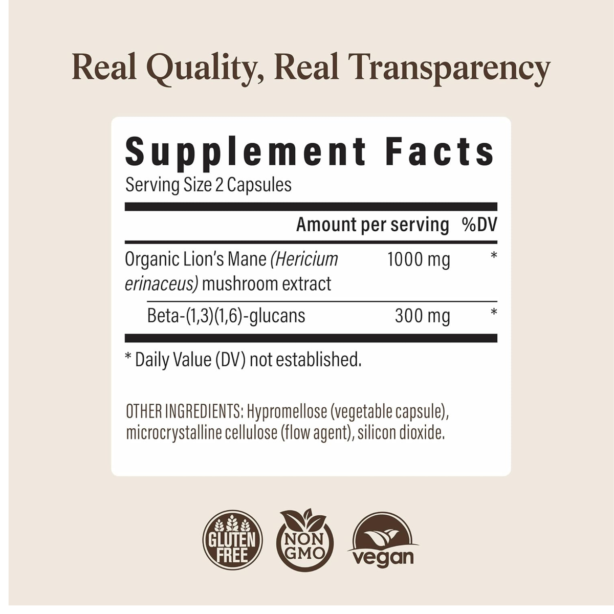 Real Mushrooms Lion's Mane Mushroom Extract Powder for Cognition – 120 Capsules