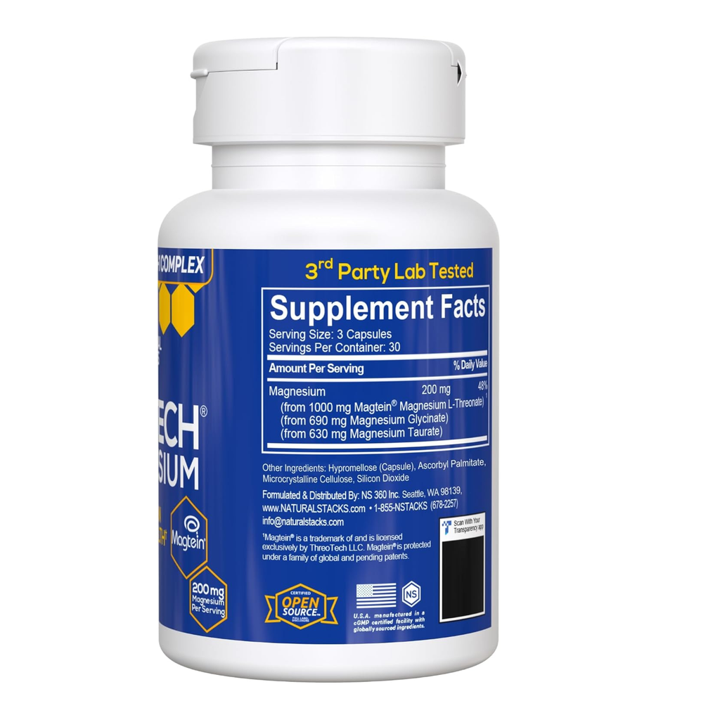 Natural Stacks MagTech Magnesium | Advanced 3-in-1 Complex for Relaxation & Brain Health | 90 Vegan Capsules