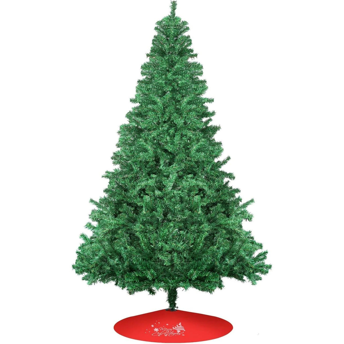 Premium Unlit Hinged Artificial Christmas Tree with red tree skirt